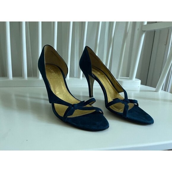 J. Crew Suede Blue Dorsay Peep Toe Heels - Picture 2 of 6